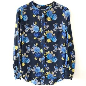 Equipment Floral Blouse Shirt Blue Yellow S
